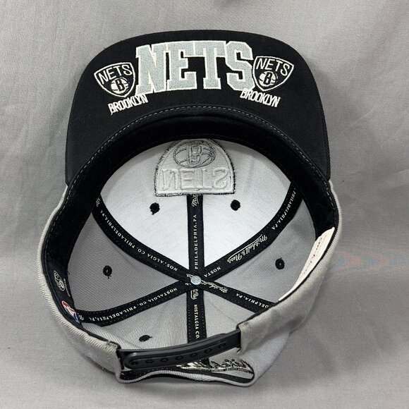 Mitchell & Ness Brooklyn Nets NBA Snapback Hat Gray Adjustable Basketball Mens - Picture 2 of 16
